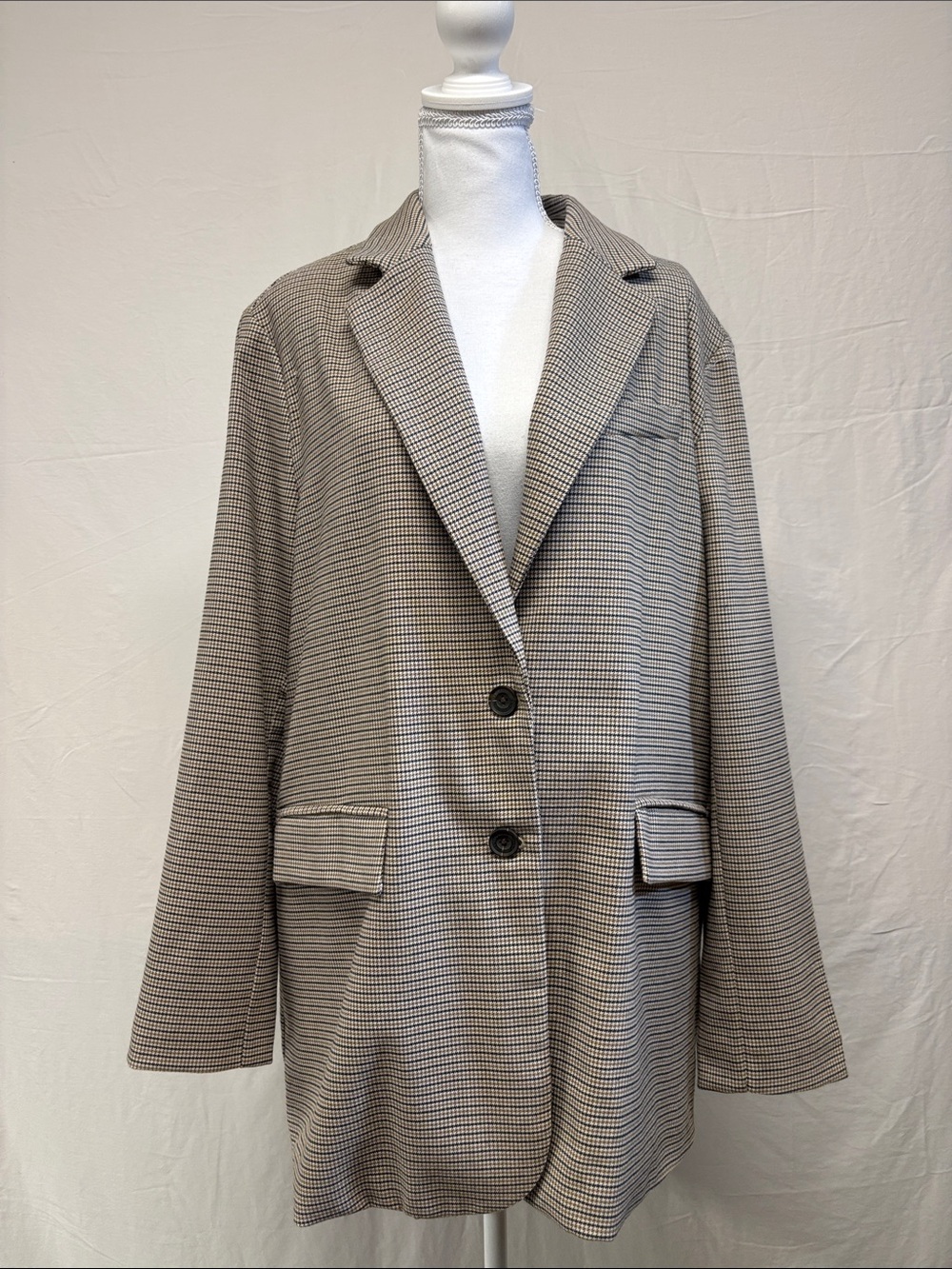 American Eagle Outfitters Beige & Black Houndstooth Blazer
